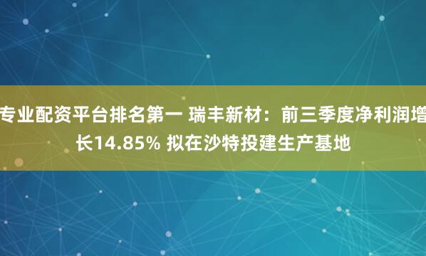专业配资平台排名第一 瑞丰新材：前三季度净利润增长14.85% 拟在沙特投建生产基地