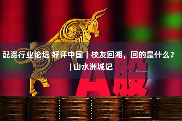 配资行业论坛 好评中国｜校友回湘，回的是什么？ | 山水洲城记