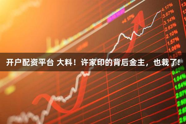 开户配资平台 大料！许家印的背后金主，也栽了!